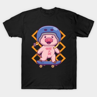 Skateboarding Pig On Skateboard Design T-Shirt